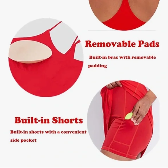 Red Sleeveless Tennis Dress with built in shorts and pockets - Picture 5 of 5